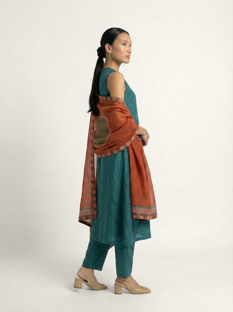 Teal Straight Muslin Silk Kurta Set with Dupatta