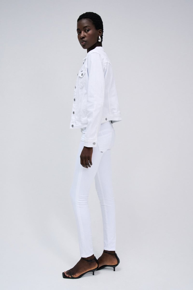 White Slim-Fit Denim Jacket with Button Front