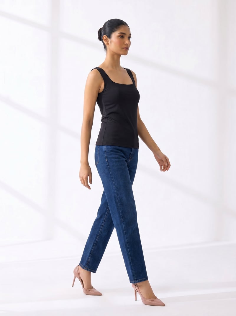 Black Square-Neck Slim-Fit Vest Top