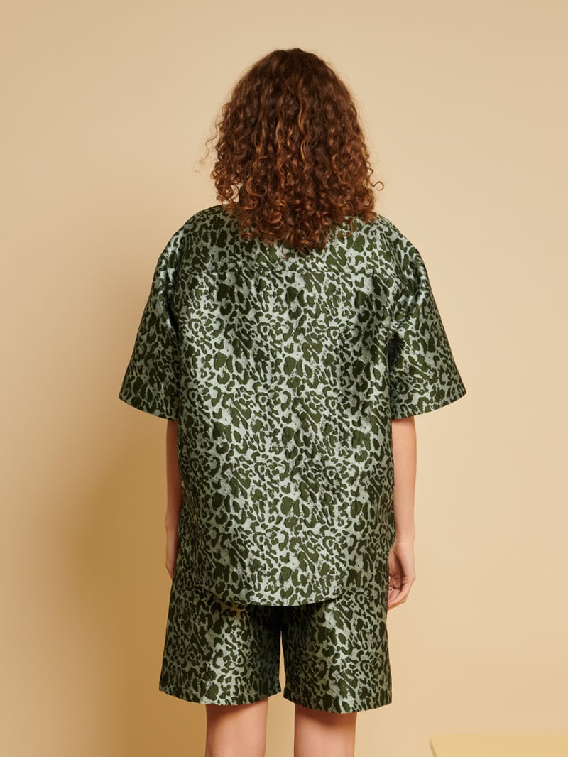 Green Animal Print Boxy Button-Down Shirt