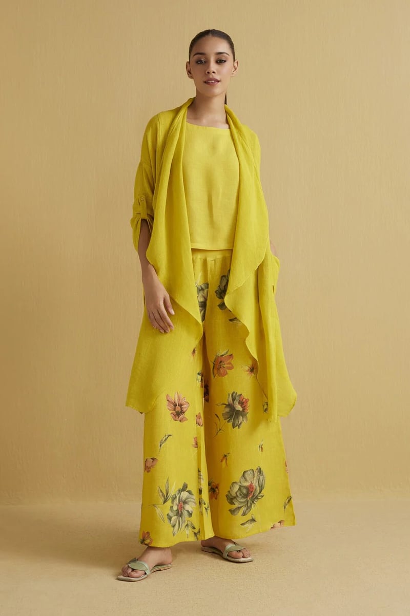 Yellow Linen Waterfall Cape with Pockets