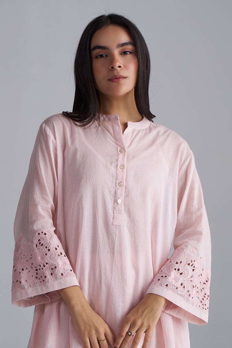 Crystal Pink Chikankari Kurta and Pants Co-ord Set