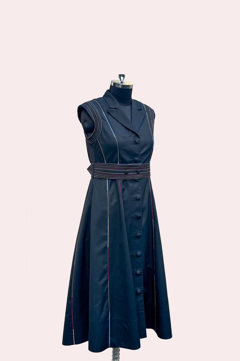 Black Suiting Sleeveless Belted Trench-Style Coat