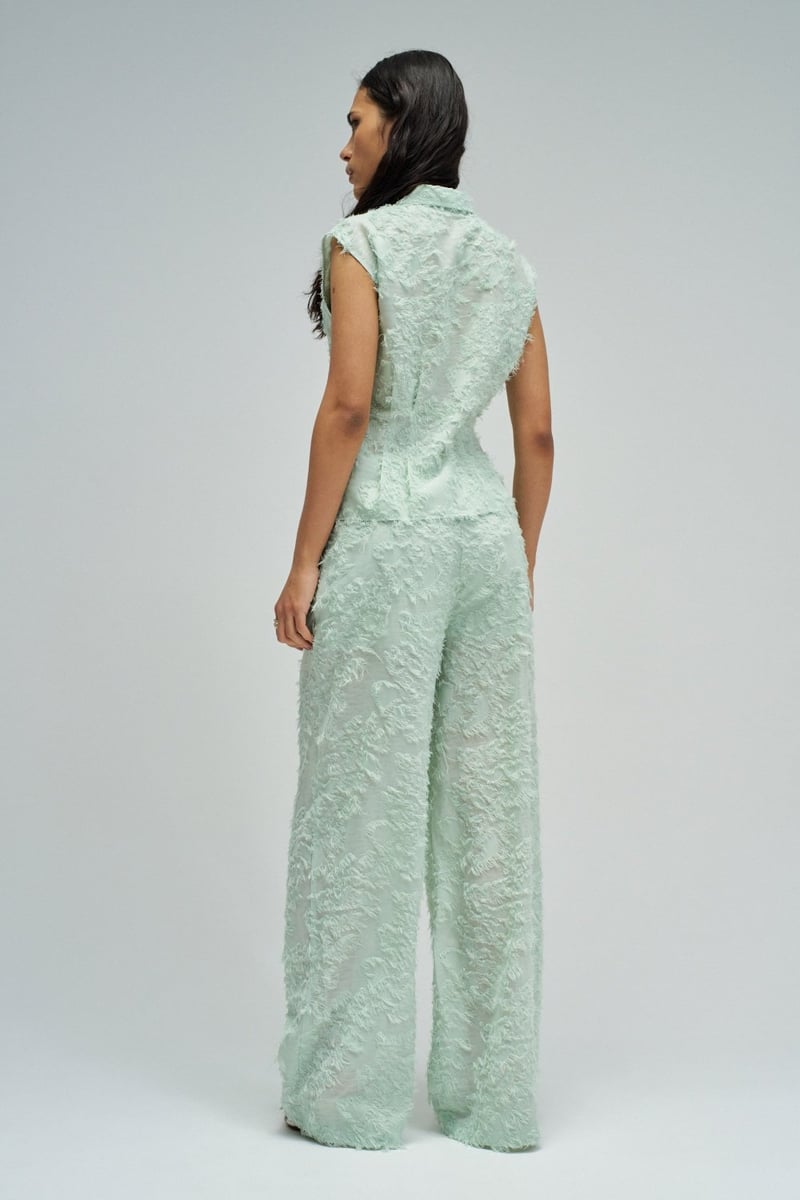 Light Green Textured Sleeveless Button-Down Shirt