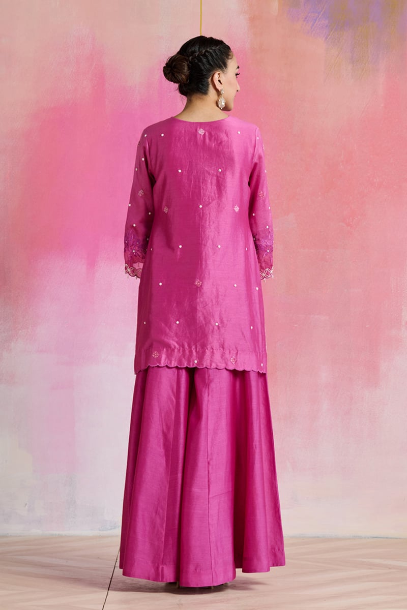 Fuchsia Chanderi Embroidered Kurta Sharara Set with Dupatta