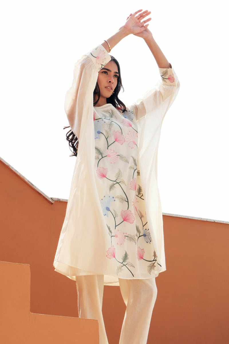Ivory Kaftan and Straight Pants Co-ord Set