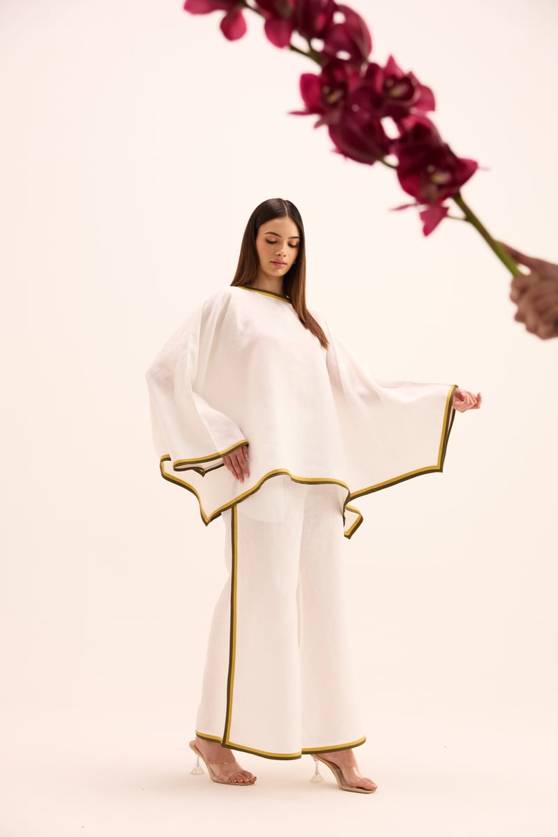 White Linen Asymmetric Top and Wide-Leg Co-ord Set