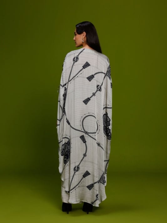 Ivory Abstract Print Kaftan and Wide-Leg Pant Co-ord Set