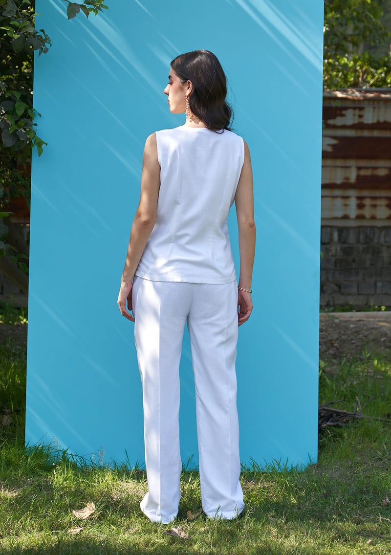 White Waistcoat and Wide-Leg Trousers Co-ord Set