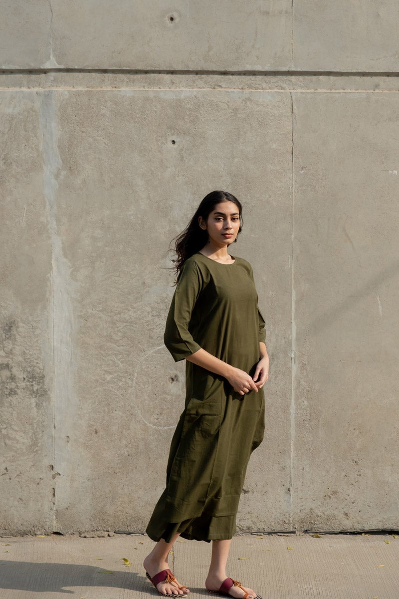 Olive Cotton Kurta and Culotte Co-ord Set