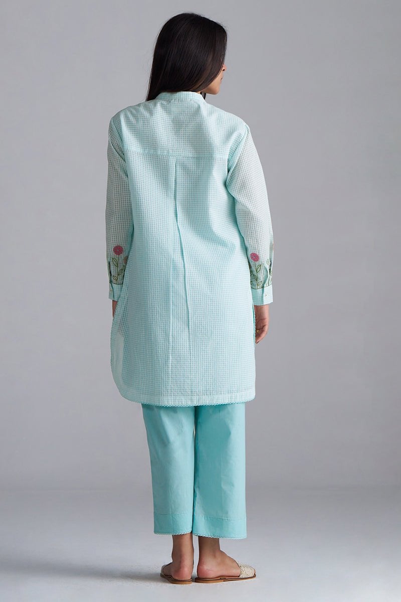 Eggshell Blue Mini-Check Cotton Co-ord Set with Slip