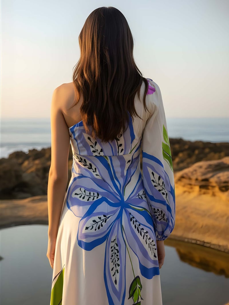 Lily Printed One Shoulder Maxi Dress