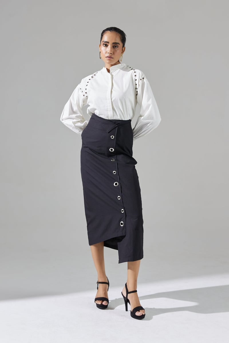 Black and White Shirt and Midi Skirt Co-ord Set — AAMILI