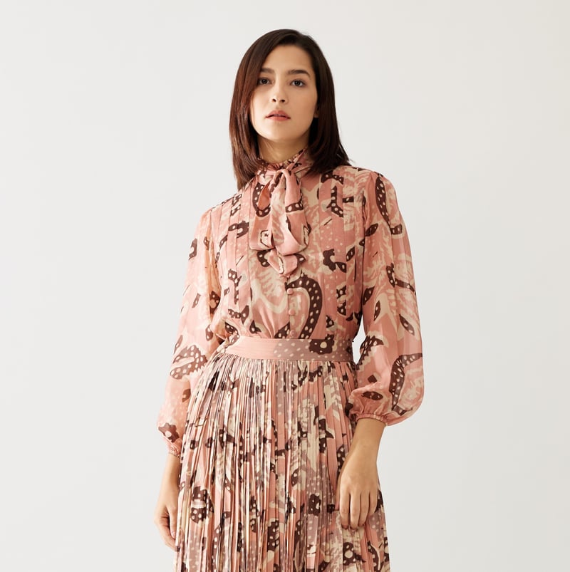 Peach And Cream Floral Bow Tie Top — KoAi