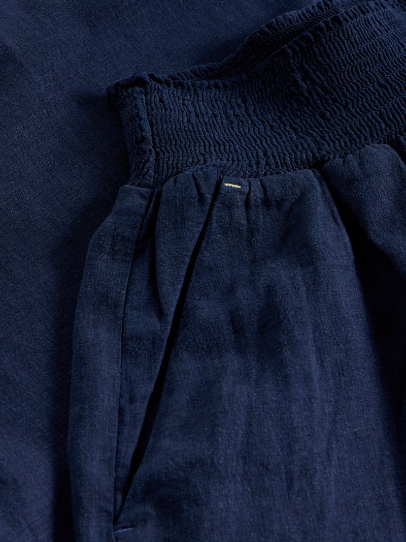 Dark Navy Pull-On Culotte Trousers with Smocked Waist