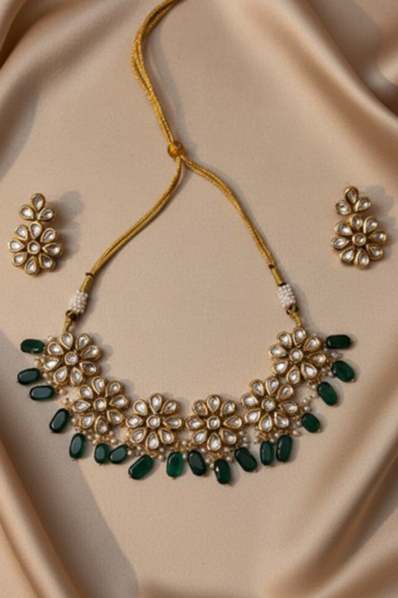 The Vrinda Emerald Flora Choker Set