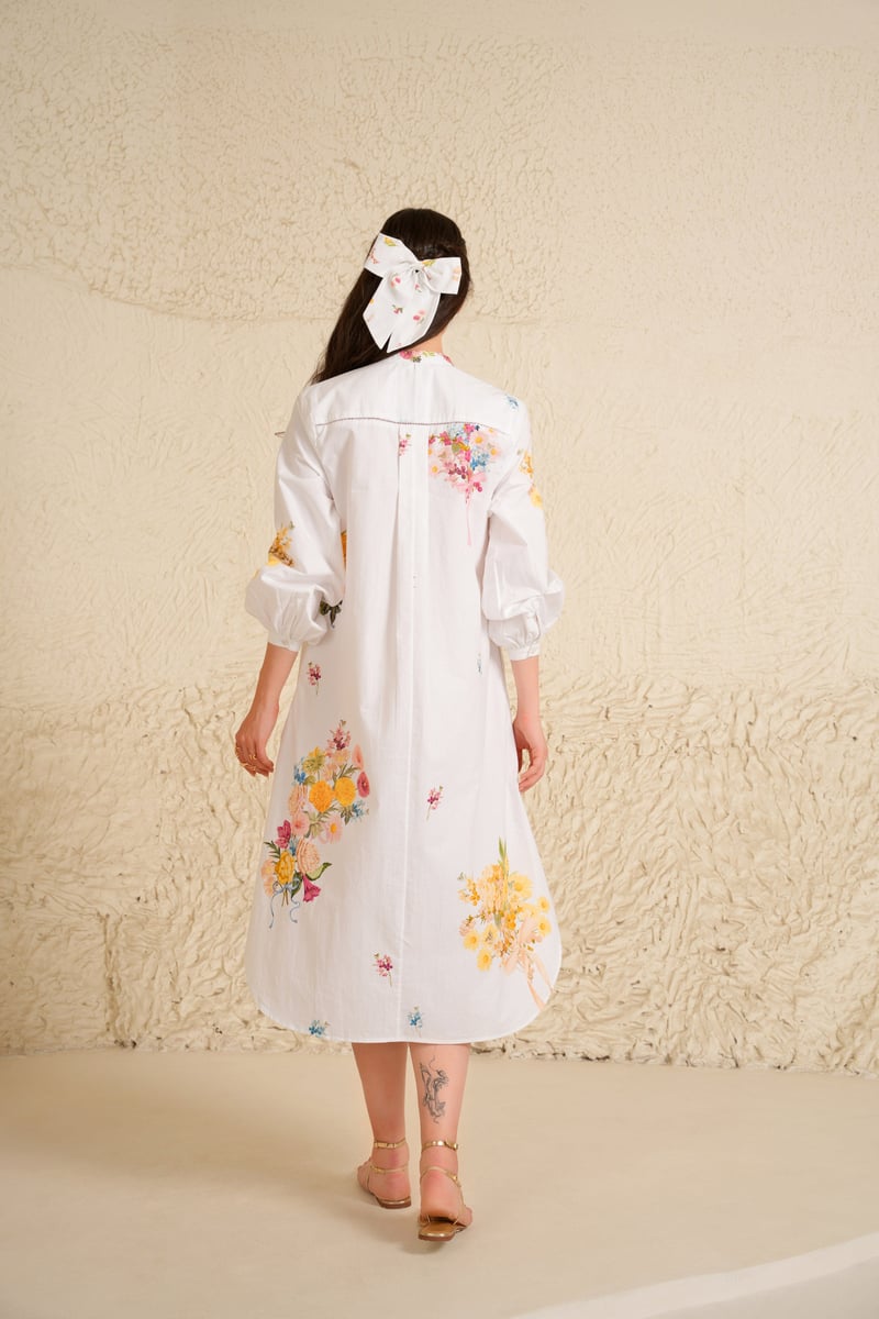 White Floral Printed Kurta and Trouser Set