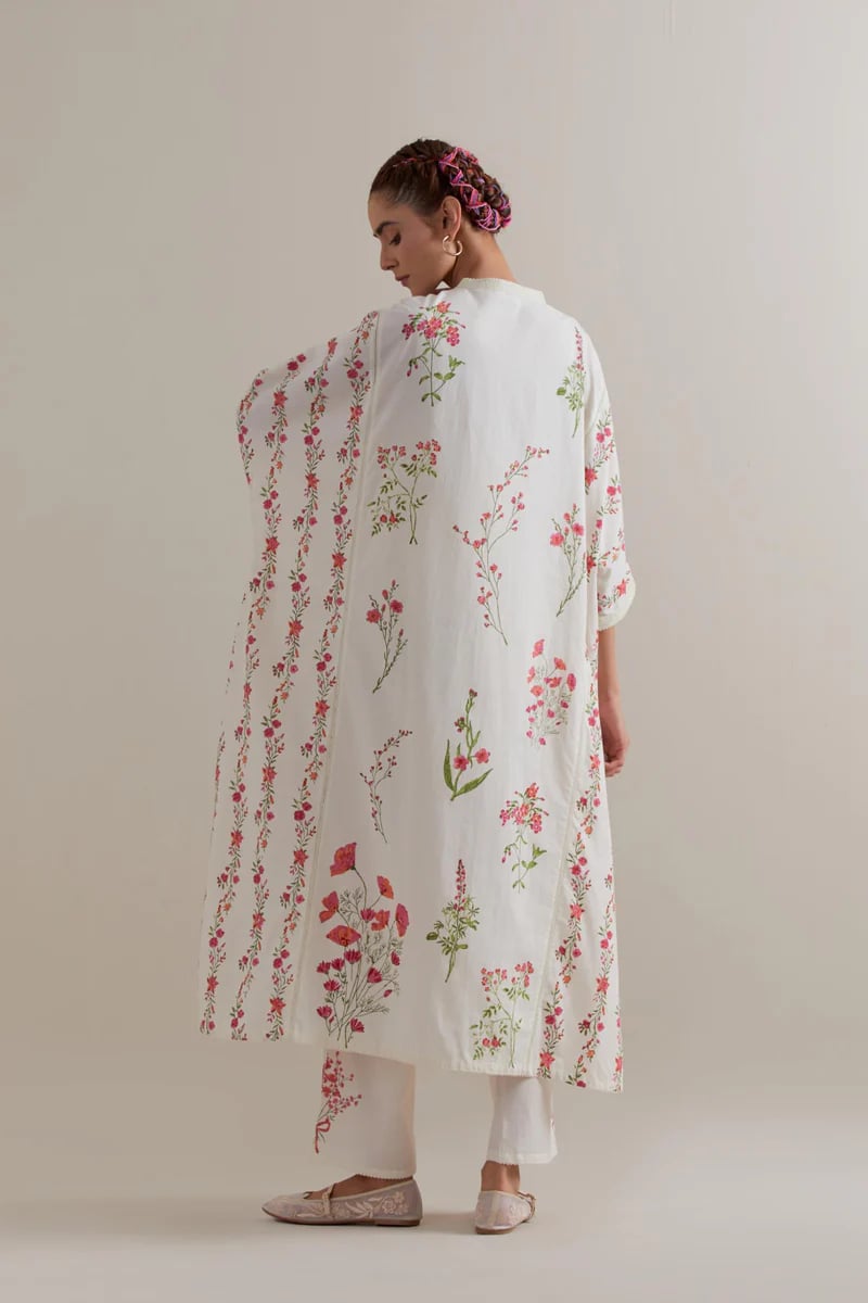 Off-White Pink-Green Floral Cotton Kaftan