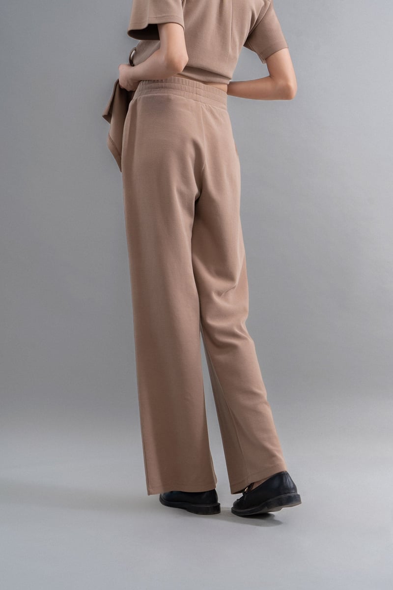 Brown Mini Waffle Straight-Leg Pull-On Pants