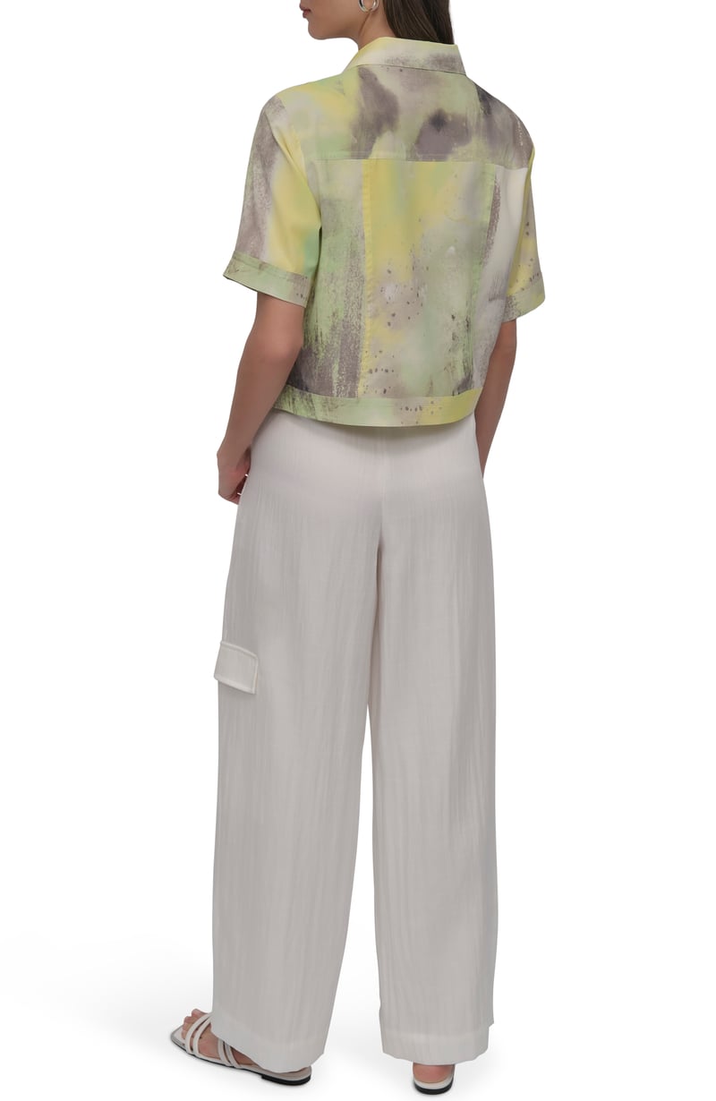 Pastel Abstract Print Boxy Short Sleeve Button-Up Shirt