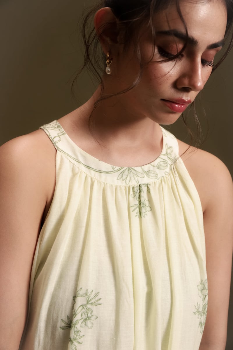 Butter Yellow Halter Neck Floral Maxi Dress