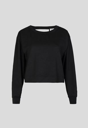 Black Bamboo Terry Open-Back Cropped Sweatshirt