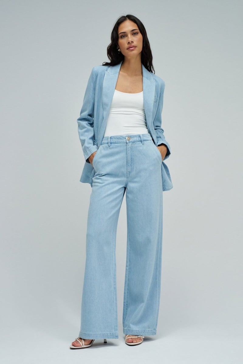Light Blue High-Rise Wide-Leg Trousers — SALSA JEANS