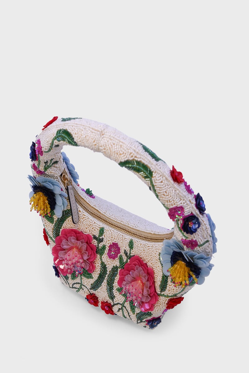 Azure Blossom Embellished Beaded Bag