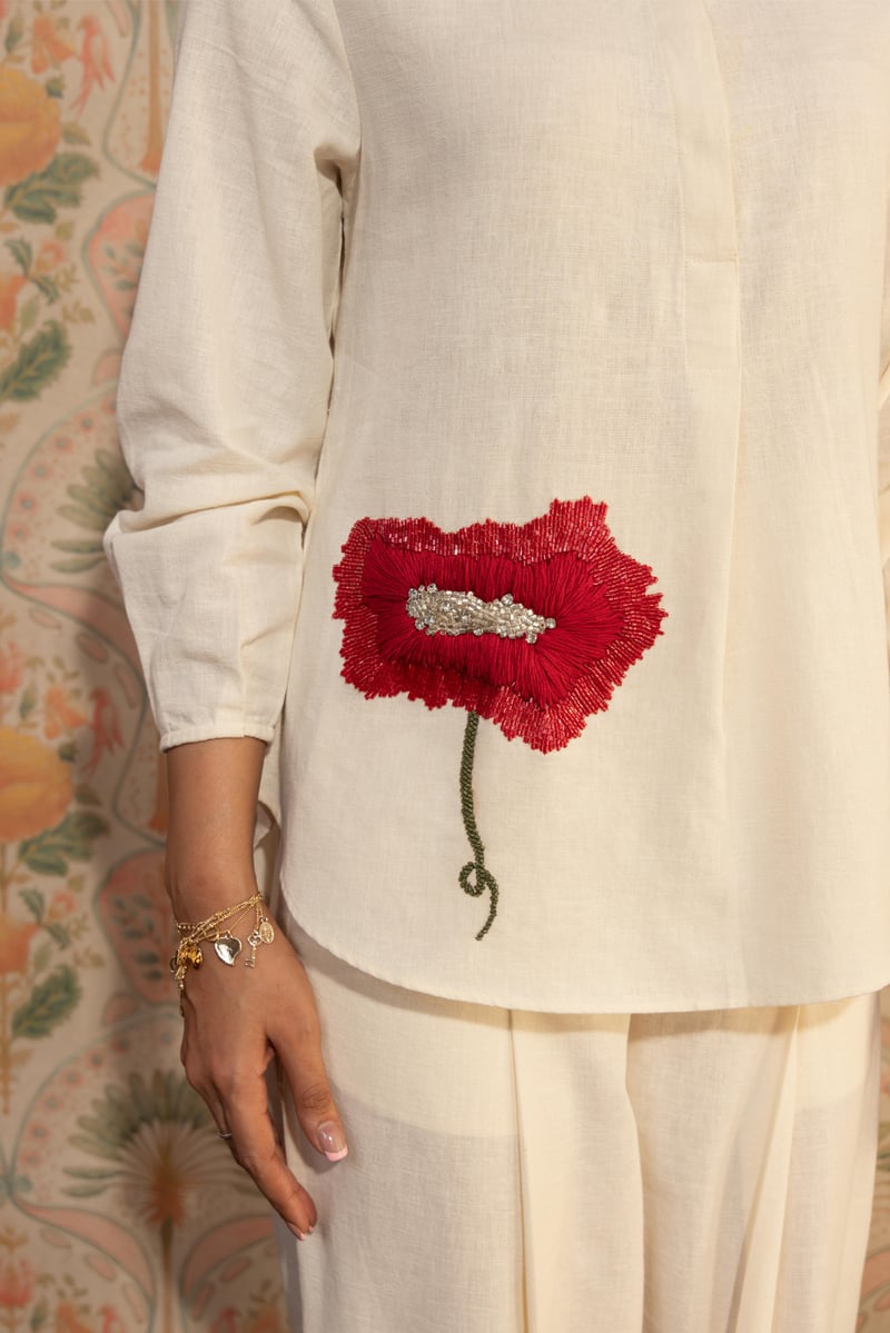 Ivory Linen-Blend Shirt and Straight Trousers Co-ord Set