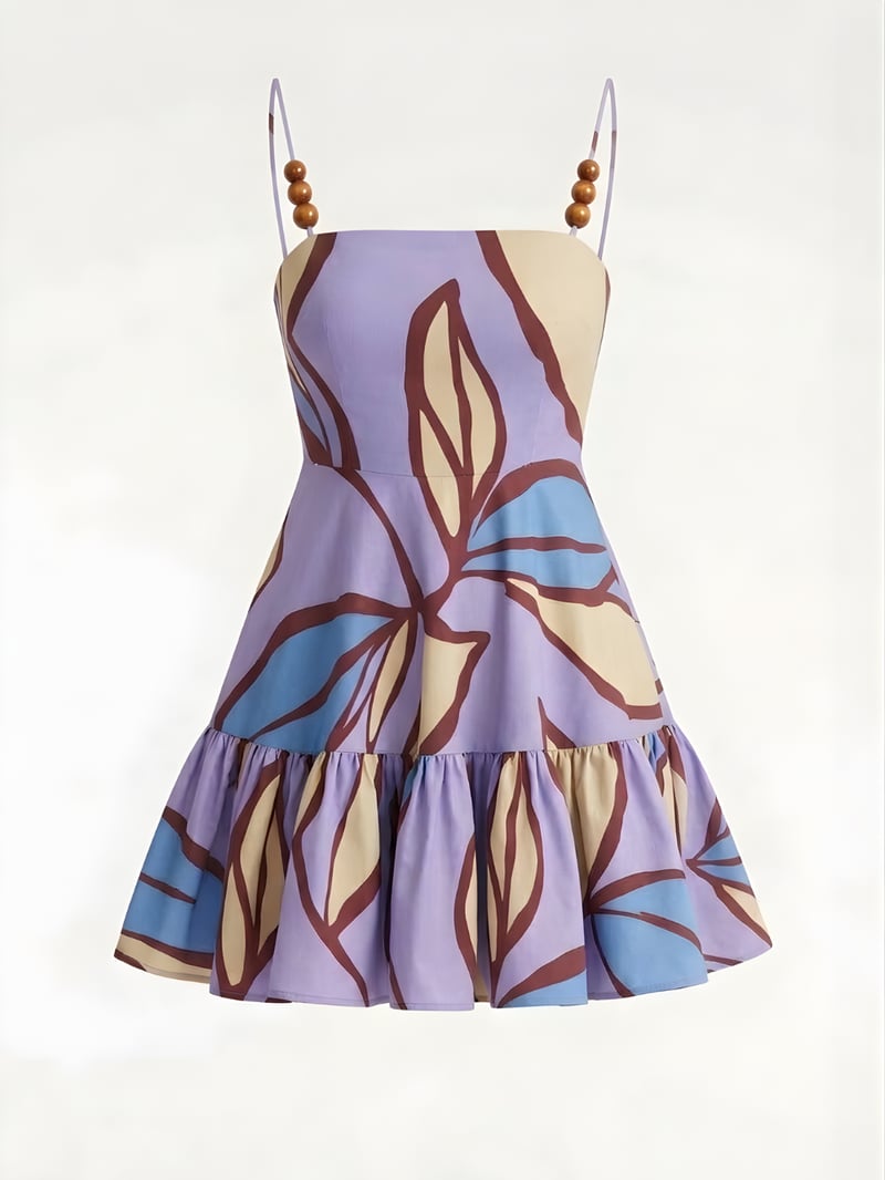 Purple Floral Printed Drop-Waist Mini Dress
