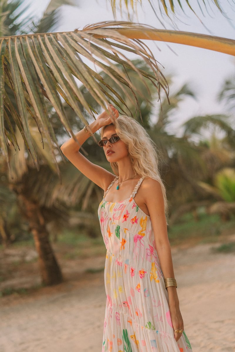 White Printed Tiered Strappy Maxi Dress