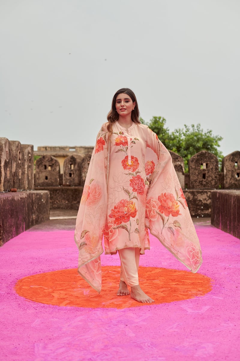Crepe Peach Kurta Set