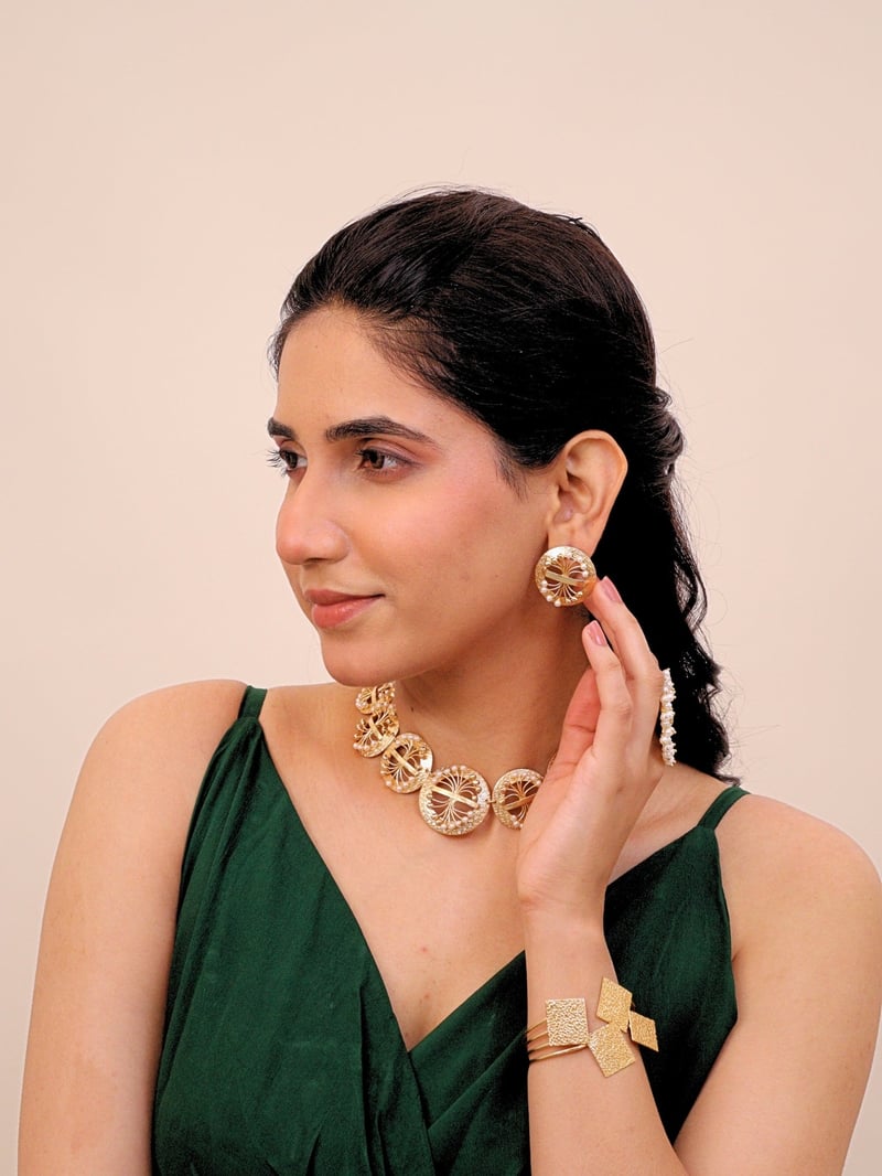 Husnara Choker for Women Brass 18K Gold Plated