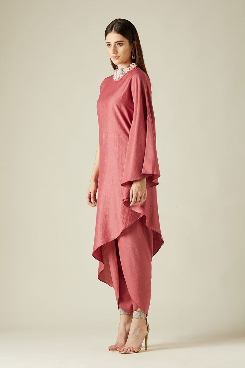 Pink Asymmetric Tunic and Dhoti Pant Co-ord Set