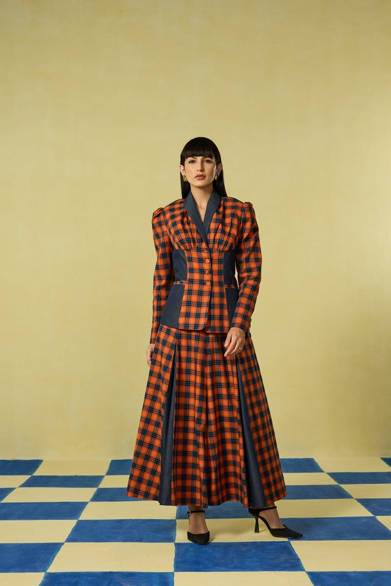Orange and Navy Check Tailored Co-ord Set