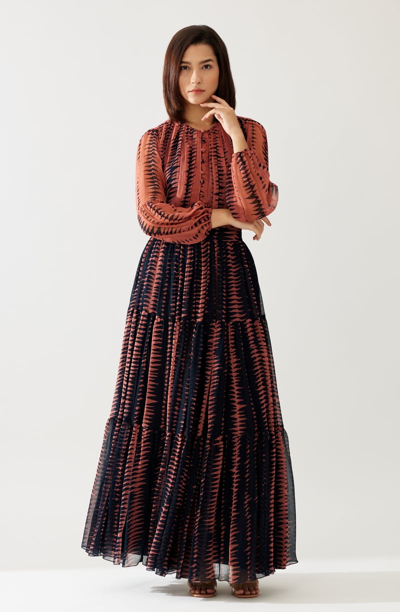 Pink And Dark Blue Pleated Top