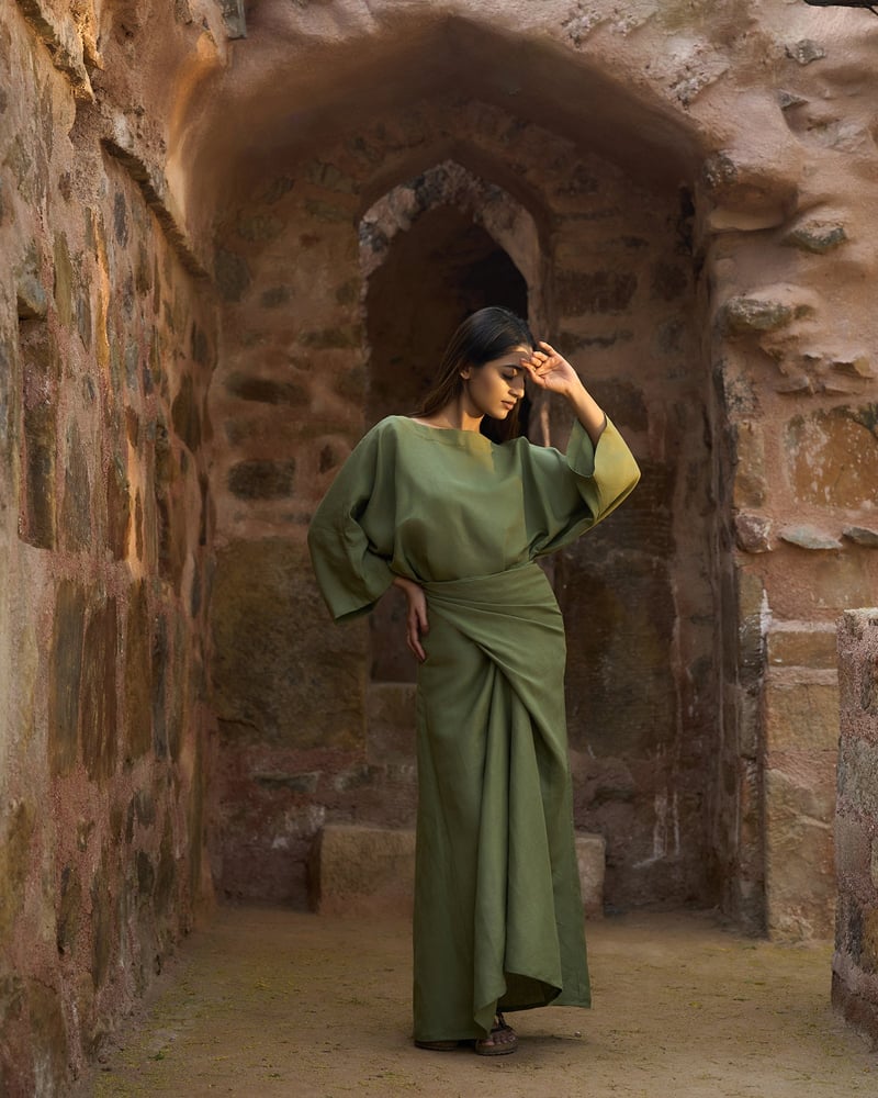 Olive Green Swing Top and Wrap Maxi Skirt Co-ord Set