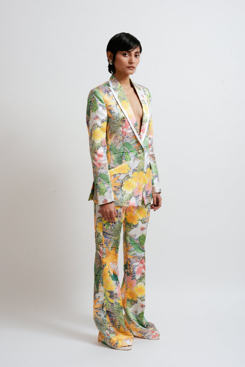 Multicolor Printed Straight-Leg Trousers