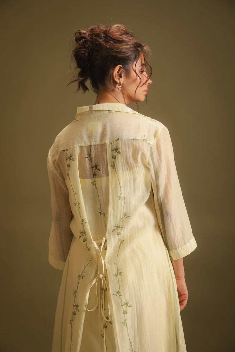 Buttery Yellow Stripe Printed Tunic and Flared Pants Co-ord