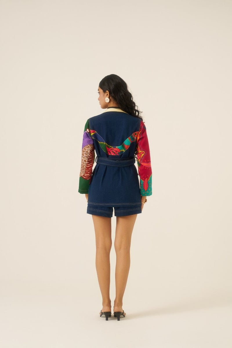 Multicolor Printed Belted Safari Jacket