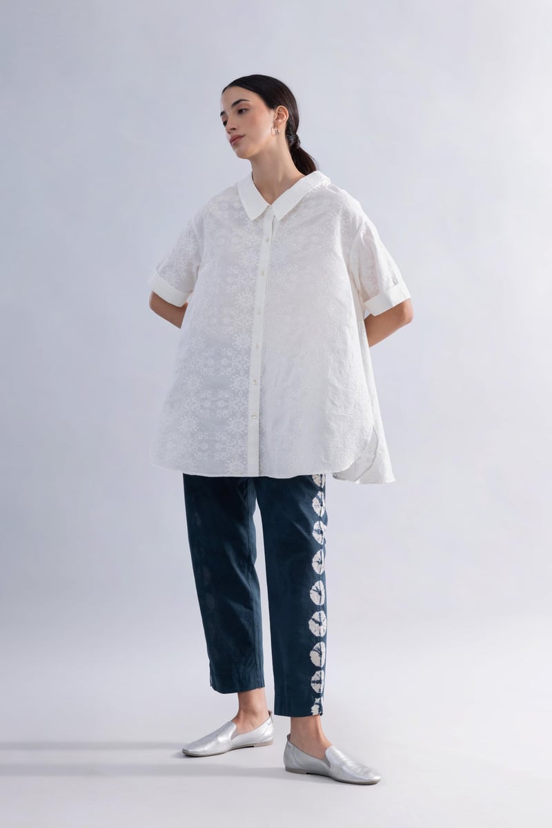 White Cotton Schiffli Anti-Fit Button-Down Shirt