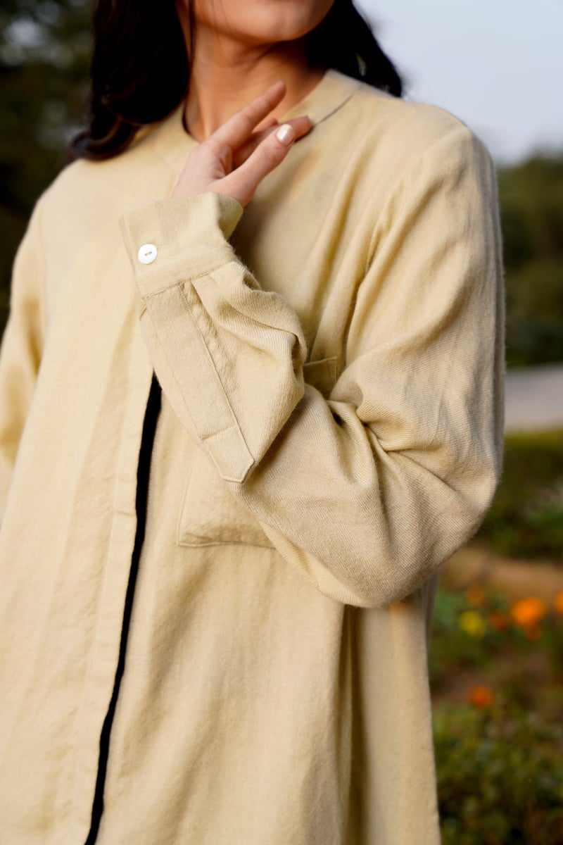 Beige Merino Wool Kurta and Trouser Co-ord Set