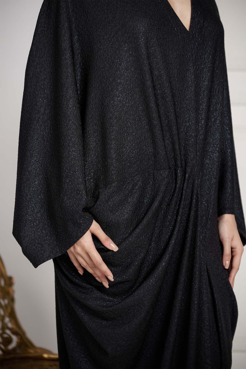 Black Shimmer Crepe V-Neck Kaftan