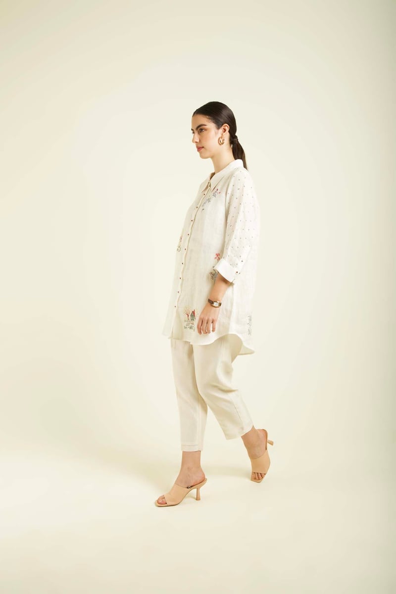Ivory Block Print Shirt and Straight Pant Co-ord Set
