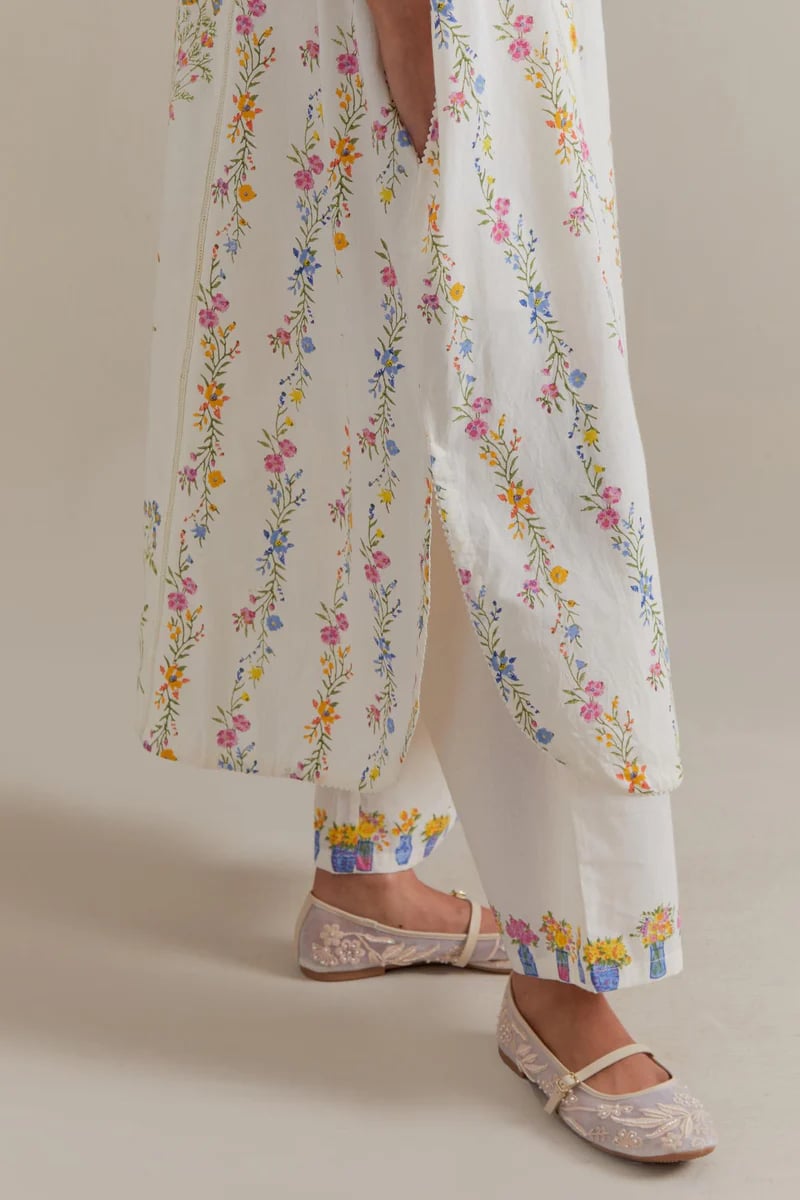 Off-White Floral Printed Cotton Kaftan