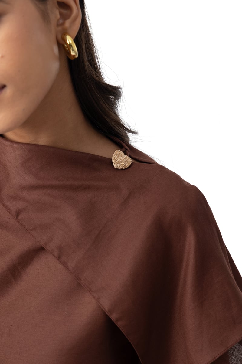 Espresso Cotton Drape Top with Asymmetrical Hem