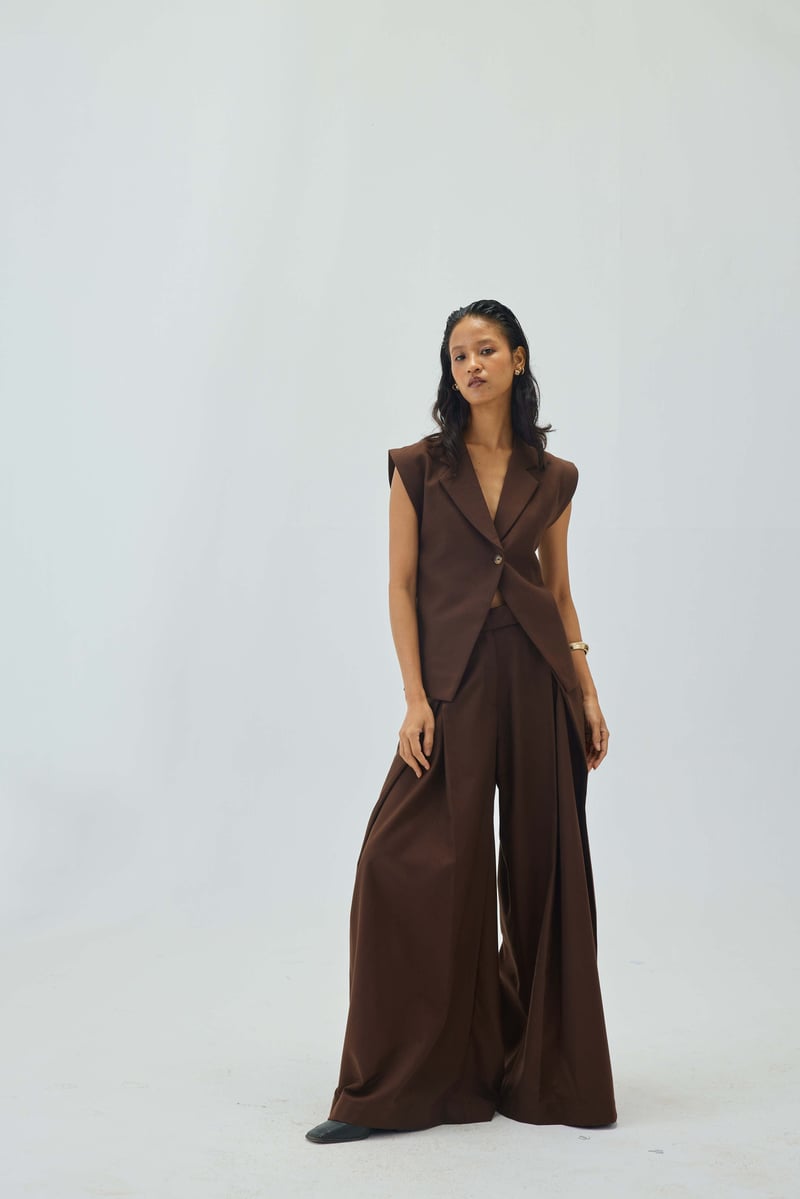 Brown Tailored Longline Waistcoat with Notch Lapel