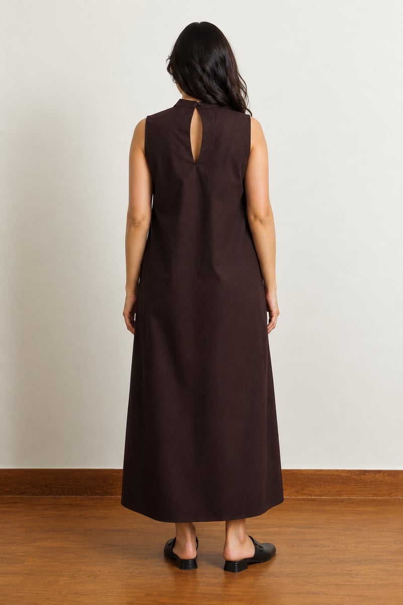 Chocolate Brown Sleeveless High Neck Maxi Dress