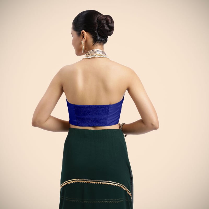 Cobalt Blue Halter Neck Gota Patti Saree Blouse