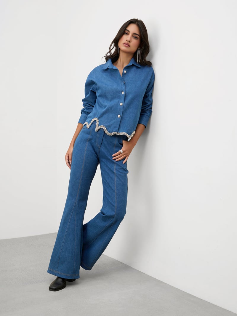 Medium Blue High-Rise Wide-Leg Bootcut Jeans